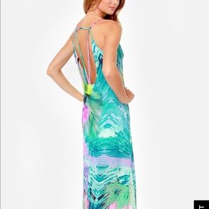 ARK & CO CANVAS BLUE PRINT MAXI DRESS